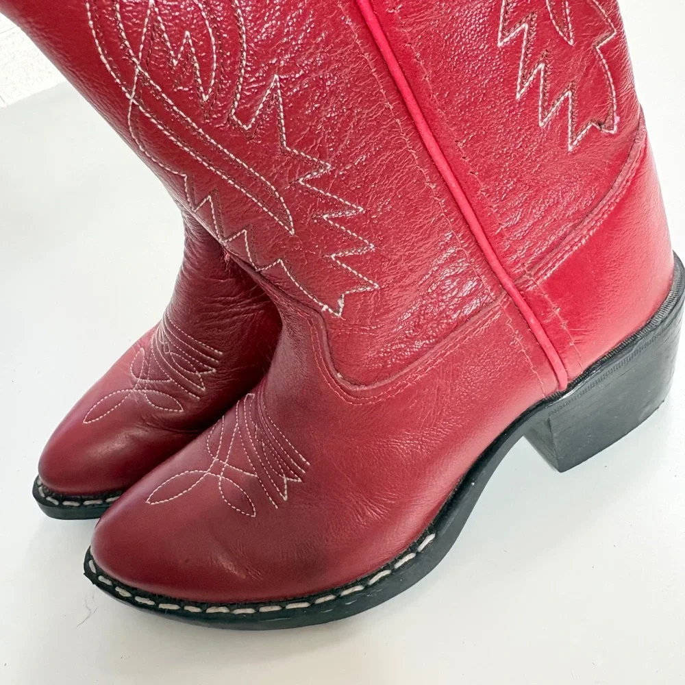 Old West Kids Red Leather Western Cowboy Boots 8116 Size 12 D